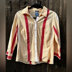 Vintage Riders Orange White Stripe Button Up Casual 100% Cotton Lightweight Top